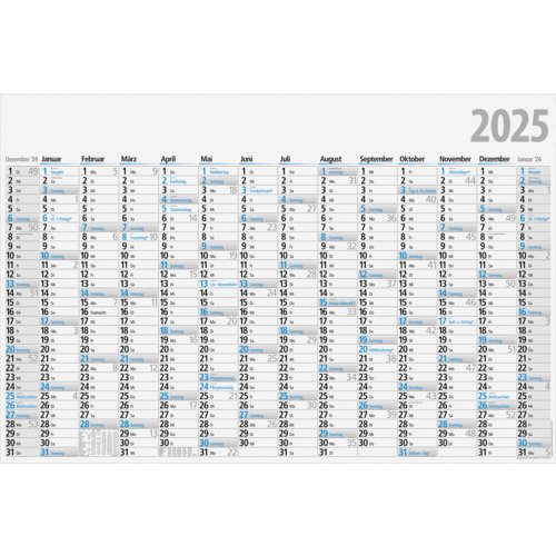 Jahreskalender gefalzt auf 22 x 34 cm