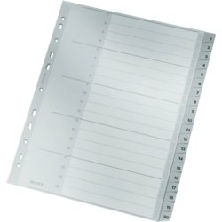 Zahlenregister, Kunststoff, für Format A4+, Tabe 1 - 20, 20 Blatt, grau