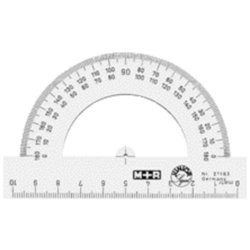 Halbkreiswinkelmesser, 100mm ø, Grad-Teilung/Gon-Teilung 1°, transparent