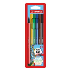 Premium-Filzstift STABILO® Pen 68, karminrot, gelb, grün, blau, braun, schwarz