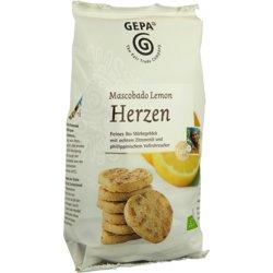 Bio Mürbegebäck, Mascobado Lemon Herzen, Inhalt 125g