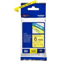 TZe-Schriftbandkassette für P-touch, laminiert, 6mm breit, 8m lang, gelb