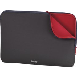 Laptop-Sleeve Neoprene, 370mm breit, 270mm hoch, Tiefe 20mm, grau/rot