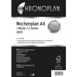 Kalendarium Wochenplan A4, 2025, Universallochung, 210mm breit, 297mm hoch