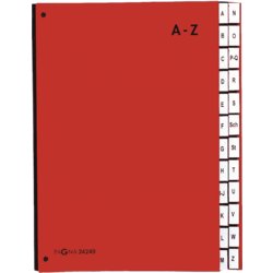 Pultordner Color A - Z, für Format A4, 24 Fächer, 3 Sichtlöcher, rot