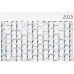 Jahreskalender gefalzt auf 22 x 34 cm, Kalendarium 14 Monate/1 Seite