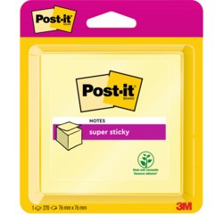 Post-it® Super Sticky Würfel, 76mm breit, Tiefe 76mm, 42mm hoch, gelb