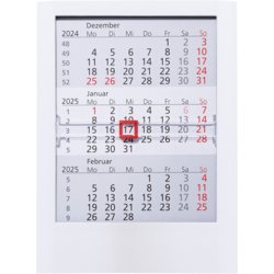 Dreimonatsaufstellkalender, 3 sichtbare Monatsblöcke, 130mm breit, weiß