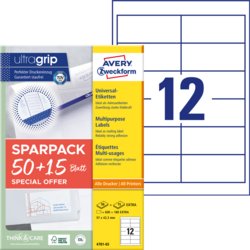 Universal-Etikett ultragrip + 15 Blatt EXTRA, A4, Packung mit 65 Blatt, weiß