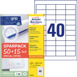 Universal-Etikett ultragrip + 15 Blatt EXTRA, A4, Packung mit 65 Blatt, weiß