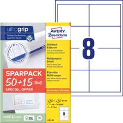 Universal-Etikett ultragrip + 15 Blatt EXTRA, A4, Packung mit 65 Blatt, weiß