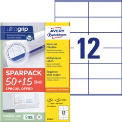 Universal-Etikett ultragrip + 15 Blatt EXTRA, A4, Packung mit 65 Blatt, weiß