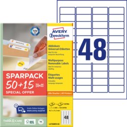 Universal-Etikett ablösbar + 15 Blatt EXTRA, A4, Packung mit 65, weiß