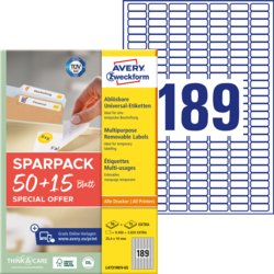 Universal-Etikett ablösbar + 15 Blatt EXTRA, A4, Packung mit 65, weiß