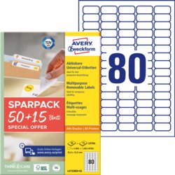 Universal-Etikett ablösbar + 15 Blatt EXTRA, A4, Packung mit 65, weiß