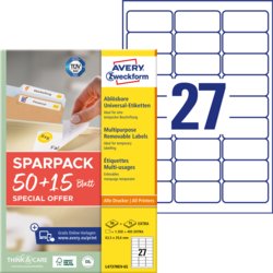 Universal-Etikett ablösbar + 15 Blatt EXTRA, A4, Packung mit 65, weiß