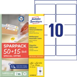 Universal-Etikett ablösbar + 15 Blatt EXTRA, A4, Packung mit 65, weiß