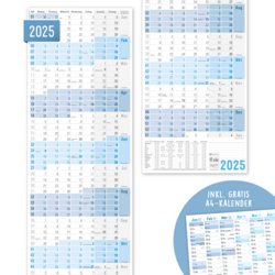 Jahreswandplaner 2025 hochkant, Hochformat, gefalzt auf A4, 310mm breit