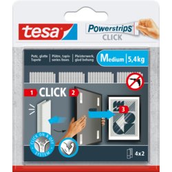 Powerstrips® CLICK Klett-Klebepads, 20mm breit, 80mm lang, weiß