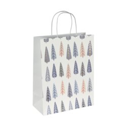 Geschenktasche "Pine trees", 260mm breit, Tiefe 120mm, weiß/blau/gold