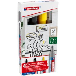 Flipchartmarker Set, Kappe umsteckbar ja, 2x schwarz, je 1x gelb, silbergrau