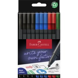 Fineliner Grip 4.0, 10er Kartonetui Office Set, sortiert: blau, grün, rot, schwarz